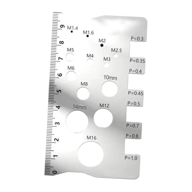 Identificador de tornillos, comprobador de roscas de tuercas y pernos, tabla de tamaños de tornillos de plomero, regla, herramienta de medición