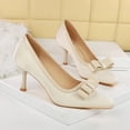 thumbnail image 2 of Women Square Toe Stiletto High Heels 7.5CM Silk Satin BowSexy Pumps Wedding Evening Party, 2 of 6