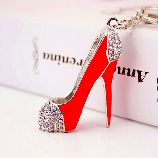 Llavero de moda Bling Bling con forma de zapato de tacón alto y decoración de Diamantes de imitación rojo