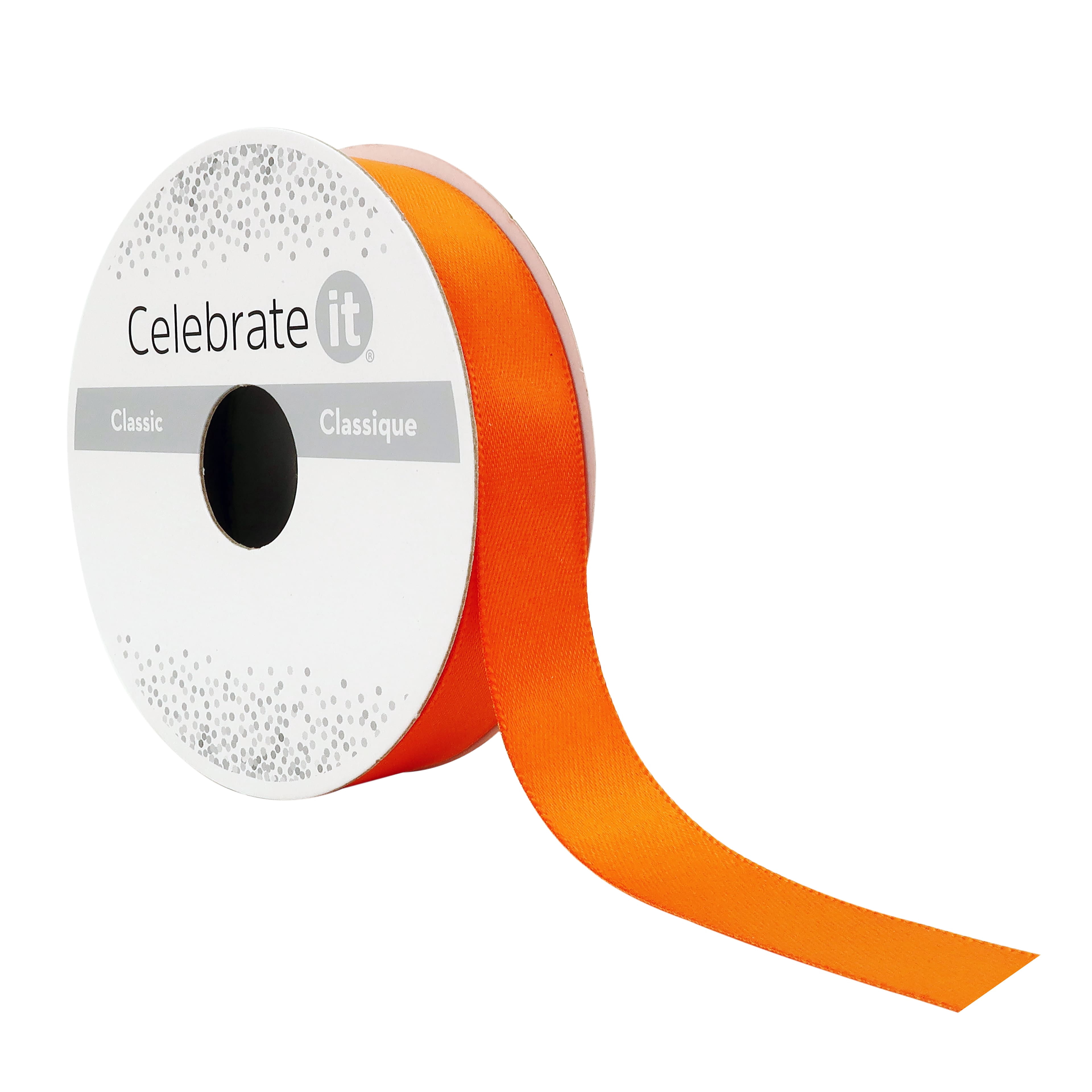 5/8" x 7yd Orange Double Faced Satin Ribbon by Celebrate It – Smooth Polyester Finish - Non-Wired with Woven Edge - 12 Pack