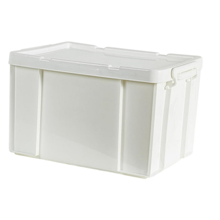 PP Storage Box, Industrial Tote Bin with Lids and Latching Buckles,  Stackable Camping Storage Container for Shoes, Storage Room, Toys, Garage  White
