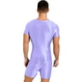 thumbnail image 2 of YIZYIF Mens Glossy Front Zipper Bodysuit Jumpsuit Spandex One-Piece Dance Unitard Biketard Light Purple M, 2 of 5