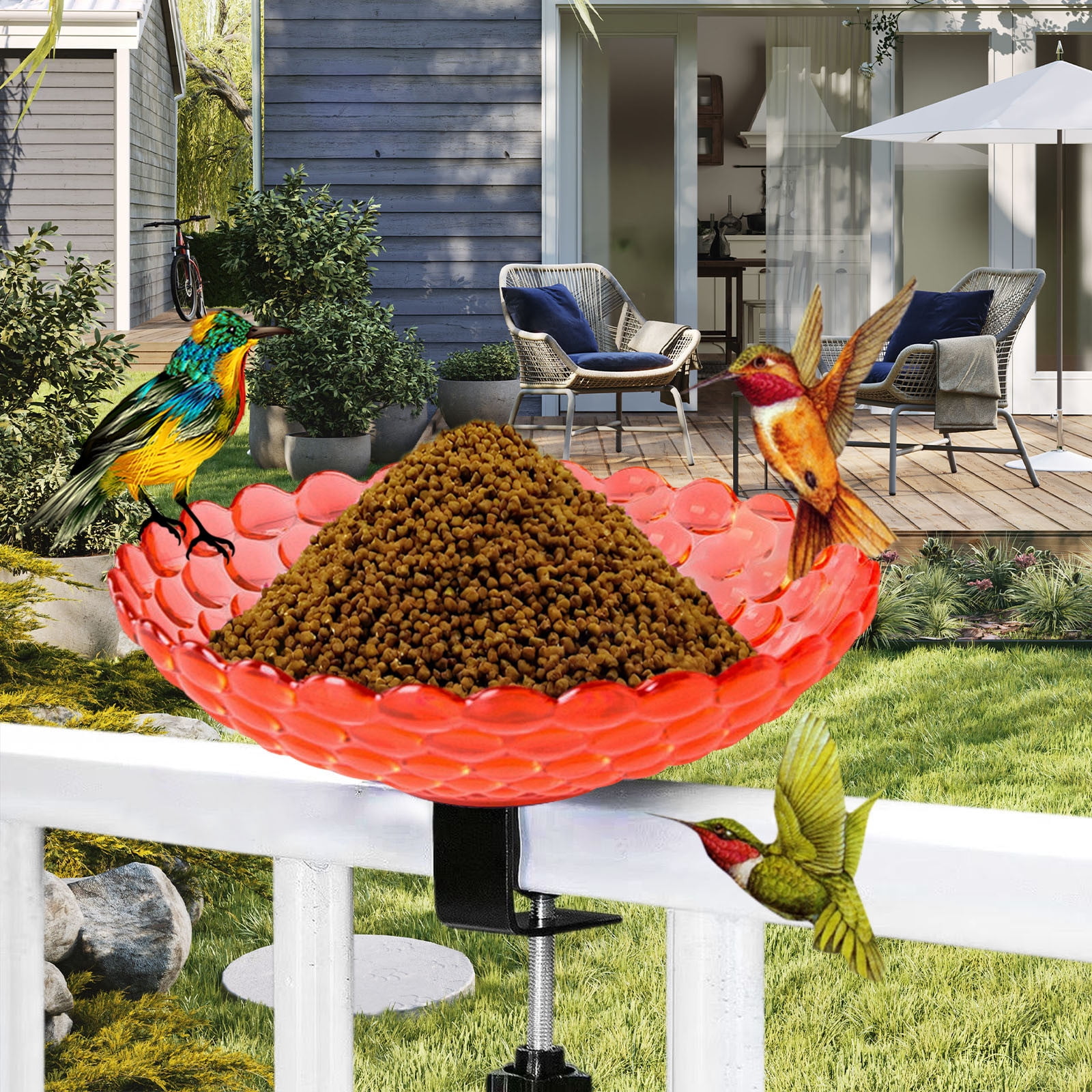 Outdoor Garden Decorations: Bird Bath and Feeder with Adjustable Height for Small Birds