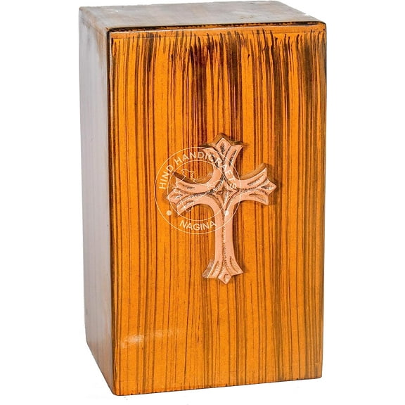 Wooden Cremation Urns for Human Ashes Adult Large, Burial Urns for Columbarium, Rosewood Wooden Box Funeral Urns for Human Ashes Large - 10" x 6" x 5" - 220 Cu/in (Cross, Brown)