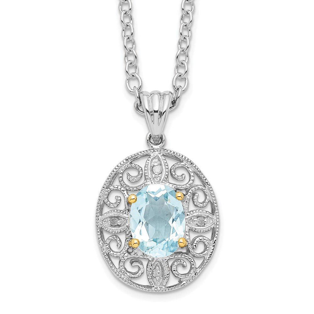 925 Sterling Silver Cable Necklace with Pendants Chain Brilliant Gemstones 14K Accent Sky Blue Topaz and Diamond 18 Inch 2 Extender 20 13 mm