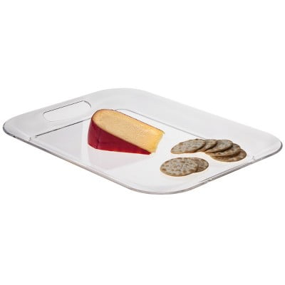 16" x 12" Plastic Serving Tray - Clear Rectangle, Dishwasher-Safe, Handles