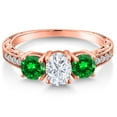 thumbnail image 3 of Gem Stone King 18K Rose Gold Plated Silver Green Created Emerald Ring Set with Moissanite (2.70 Cttw) (Size 9), 3 of 6
