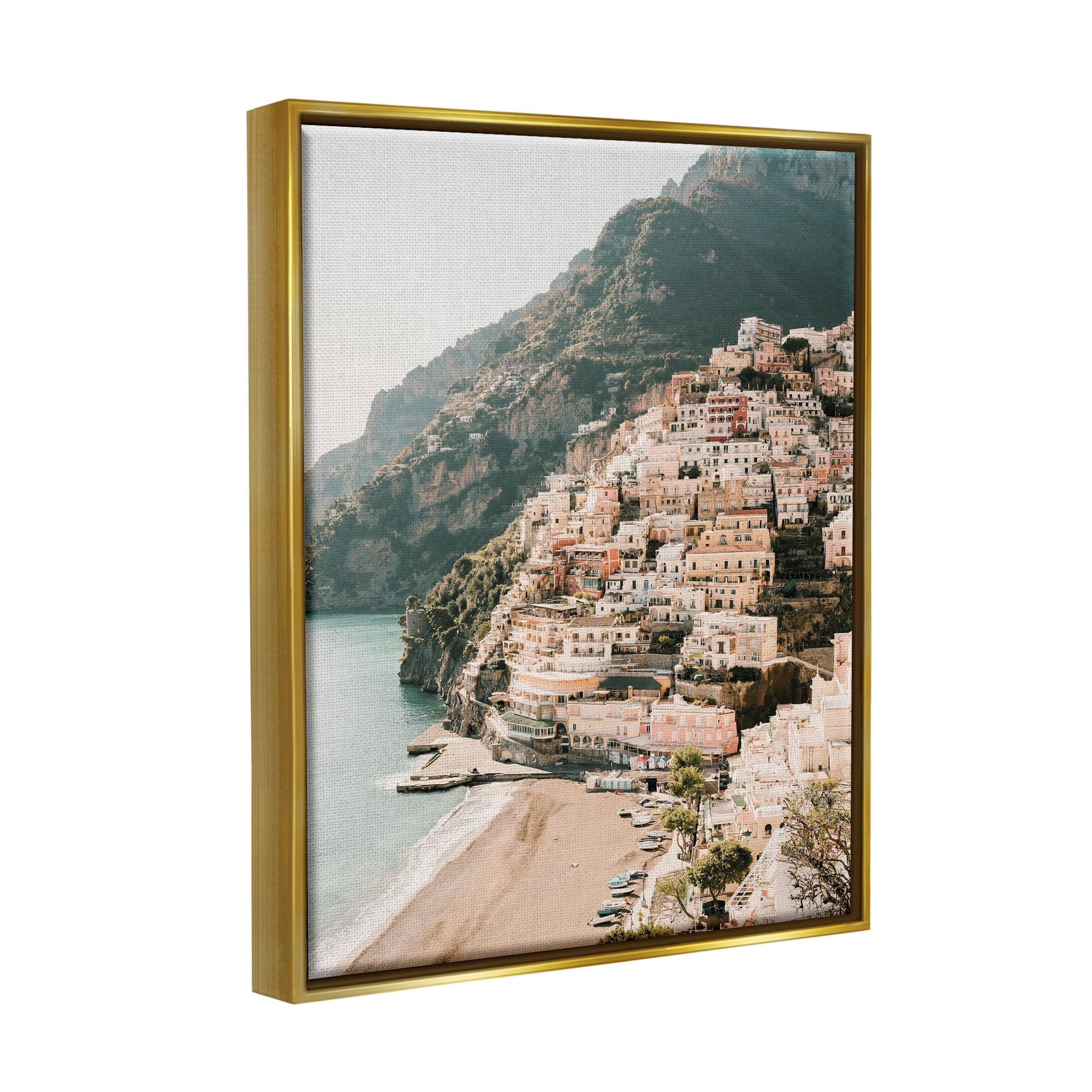 Stupell Cinque Terre Coastal Town Scenery Landscape Photography Gold Floater Framed Art Print Wall Art