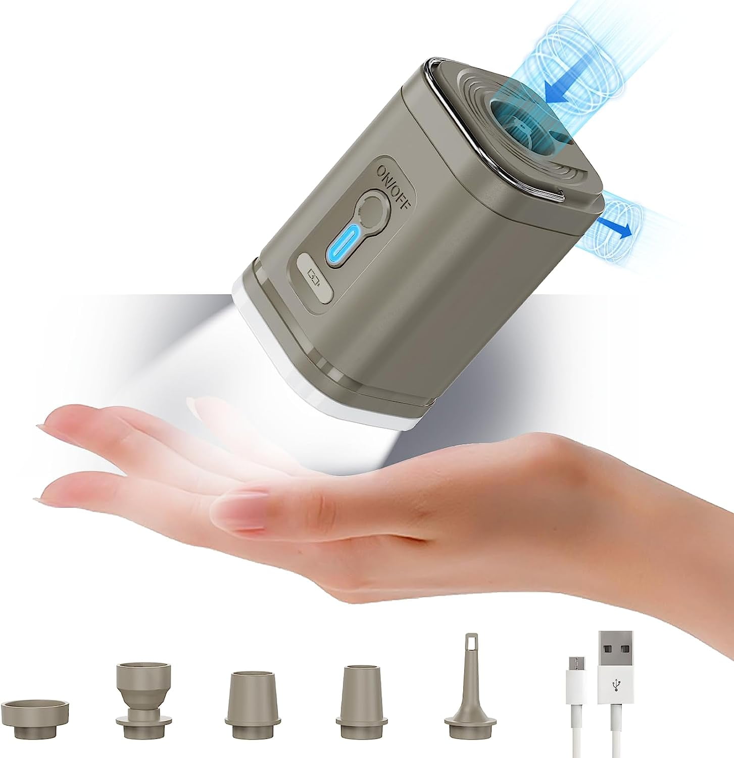 Electric air Pump for Inflatables, Portable Mini Rechargeable Pump with 1200mAh Battery for