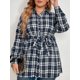 thumbnail image 2 of Cárdigan, Camisa de talla grande para mujer, manga larga, botones a cuadros, cinturón, camisas larga Meterk XX-grande, 2 of 7
