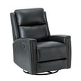 thumbnail image 2 of Genuine Leather Swivel Rocker Recliner, Manual Glider Recliner Chair with Adjustable Backrest Footrest, Modern Home Theater Lounge Sofa Armchair for Living Room Bedroom Black, 2 of 9
