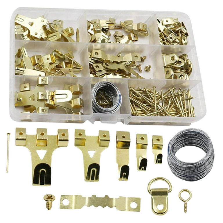 120 pieces picture nails brass head pins hardened photo hooks coat hanger wall  pins 25mm long, nail hook pins with plastic storage box picture nails for  hanging pictures 