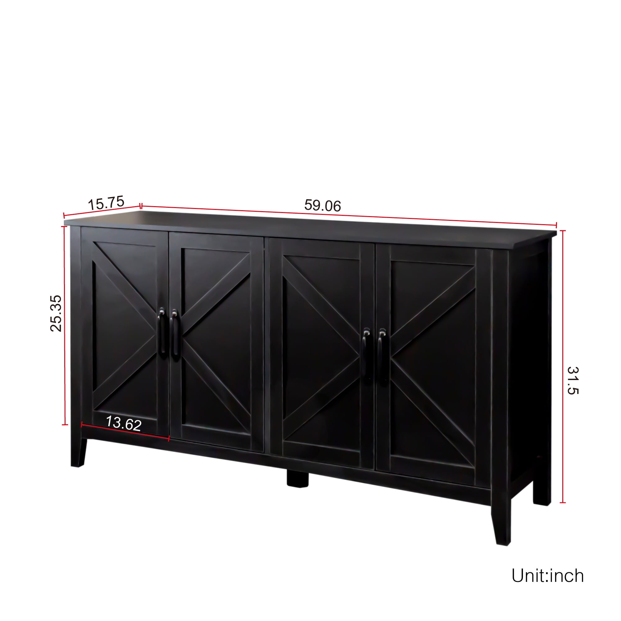 DEALTOPS Modern Storage Cabinet in Vintage Style with Large Storage Space and 4 Doors for Living Room - Black