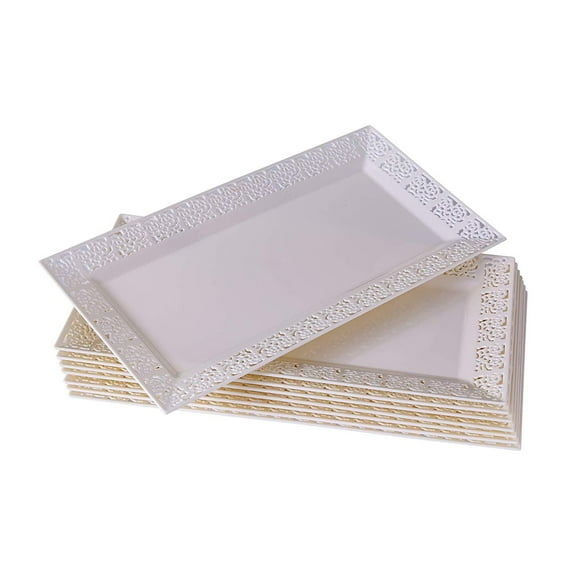 DISPOSABLE LACE TRAYS | for Upscale Wedding and Dining | 6 pc | Ivory | 14” x 7.5”