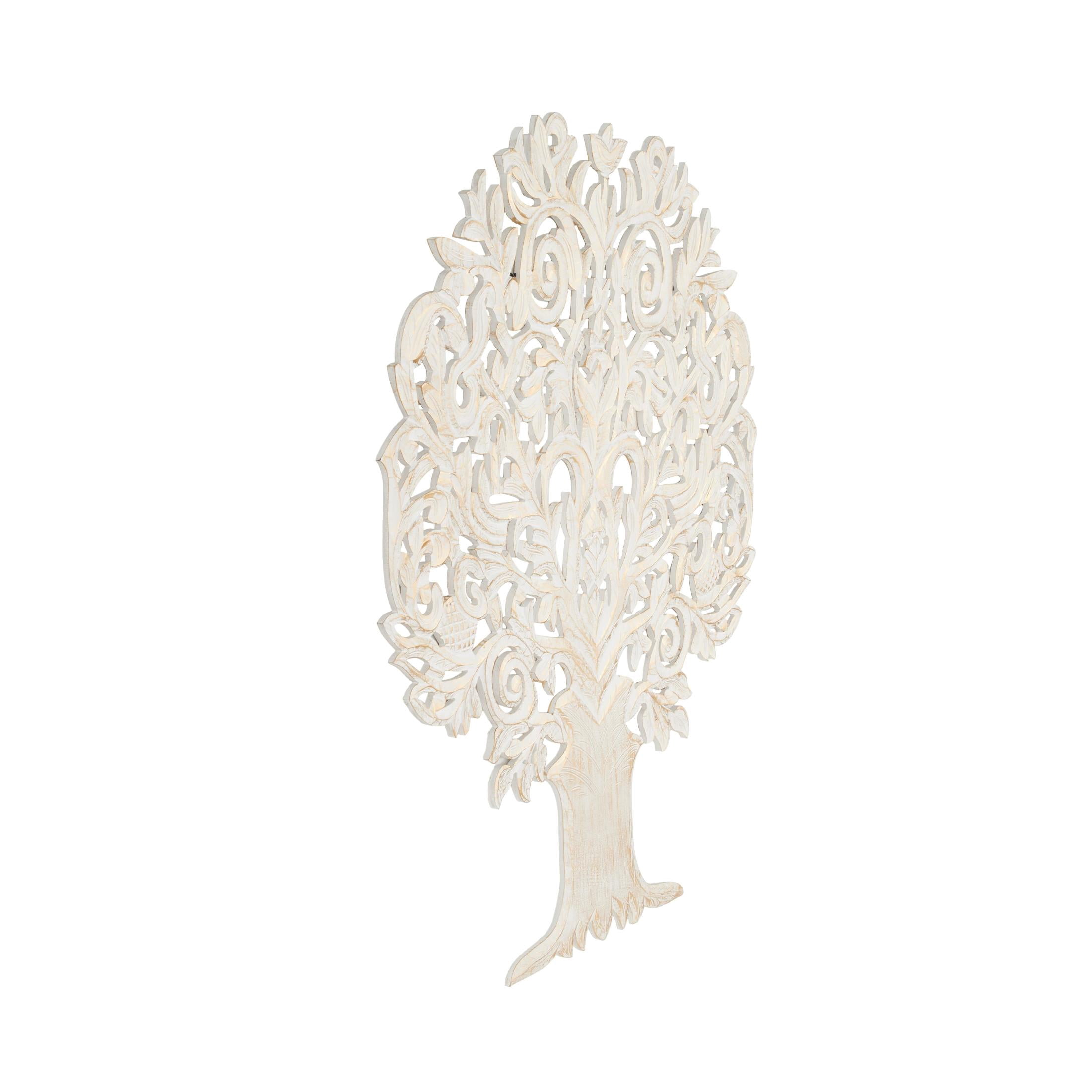 DecMode Gold Wooden Handmade Carved Tree Wall Decor with Scroll Details