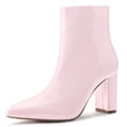 thumbnail image 1 of Unique Bargains Women's Pointed Toe Zipper Patent Leather Ankle Chunky Boots, 1 of 7