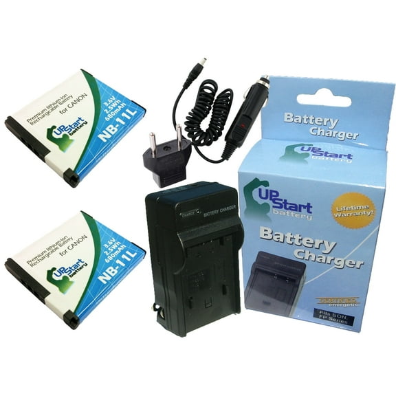 2x Pack - Canon PowerShot A3400 IS Battery   Charger with Car & EU Adapters - Replacement for Canon NB-11L Digital Camera Battery and Charger (680mAh, 3.6V, Lithium-Ion)