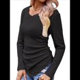 thumbnail image 2 of Camisas de Larga para Mujer, Cuello en V, Punto Acanalado, Corte Entallado, Suéter Ligero, Blusas Informales Elegantes de Otoño Negro L, 2 of 8