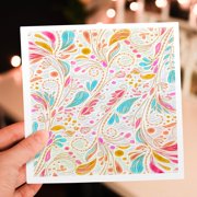 3drose, Funky Bright Neon Colors Doodle Foliage Leaves Modern Nature Abstract Design, 6 Greeting Cards with Envelopes