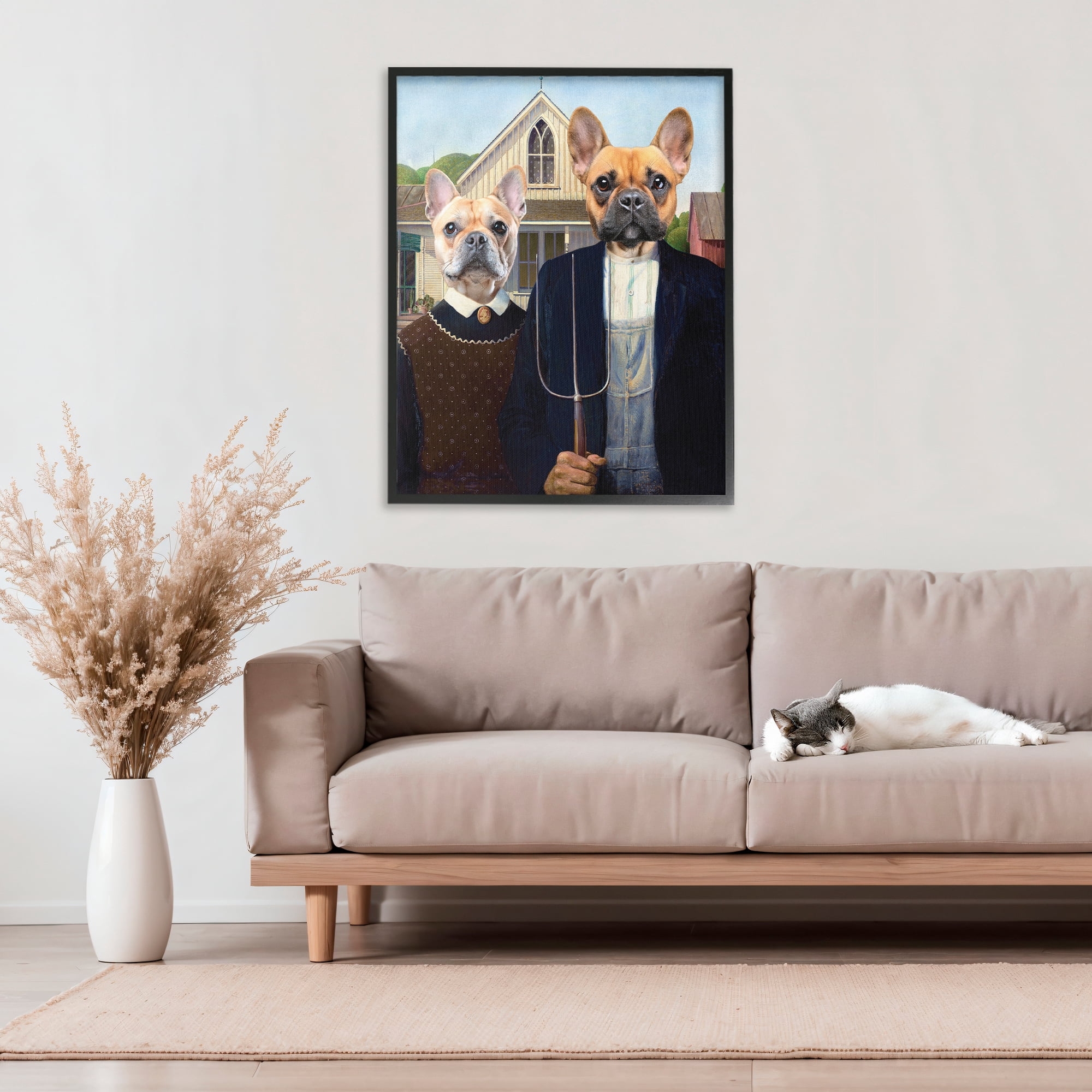 Stupell Industries French Bulldogs Iconic Farmers Black Framed Giclee Art, design by Grotto Studios