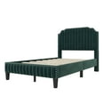 thumbnail image 5 of SESSLIFE Full Platform Bed Frame, Modern Linen Upholstered Platform Bed with Headboard and Solid Wood Frame, Full Size Bed Frame with Nailhead Trim, Full Bed No Box Spring Needed, Green, 5 of 6