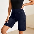 thumbnail image 6 of UDAUDU Womens Bermuda Jean Shorts Tummy Control High Waisted Stretchy Pull On Summer Denim Shorts Knee Length Jorts with Pockets Navy M, 6 of 7