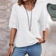 thumbnail image 3 of Camiseta de verano lisa con cuello en V y manga acampanada de doble capa para mujer - Blusa informal de corte holgado, 3 of 6