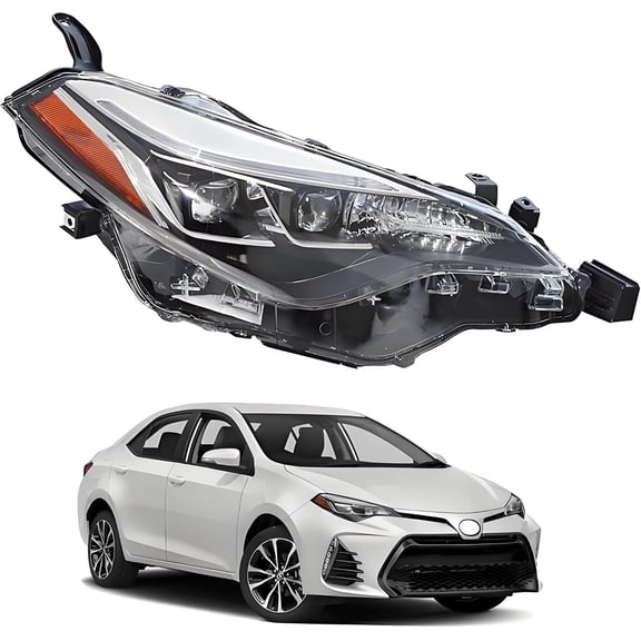 HOUGEET LED Headlight Assembly Fit for 2017 2018 2019 Toyota Corolla Headlamp, Passenger Side Headlights w/Turn Signal Bulb,LED DRL, Waterproof Clear Lens