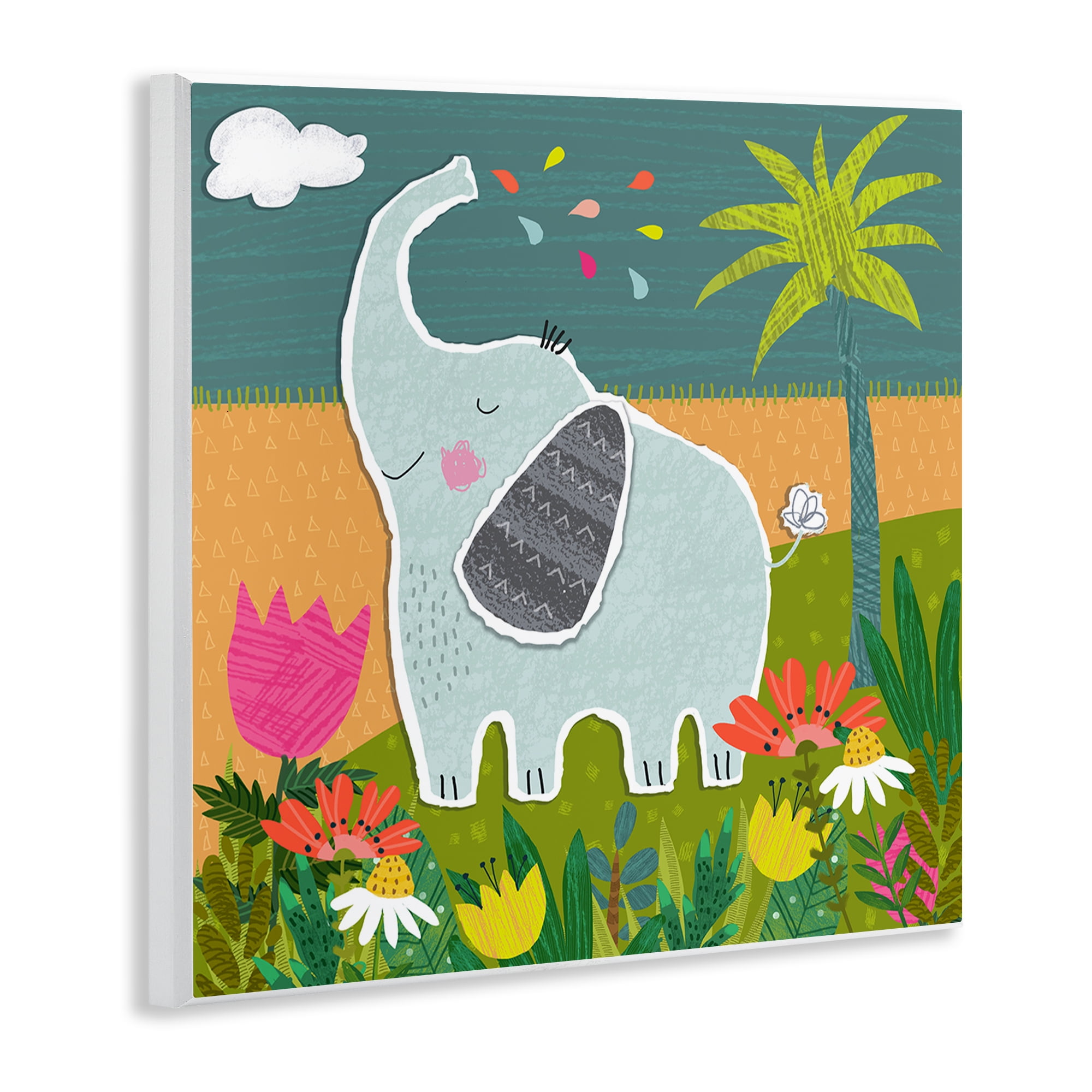 Stupell Industries Tropical Elephant Scene Animals Painting Unframed Art Print Wall Art, 12 x 12