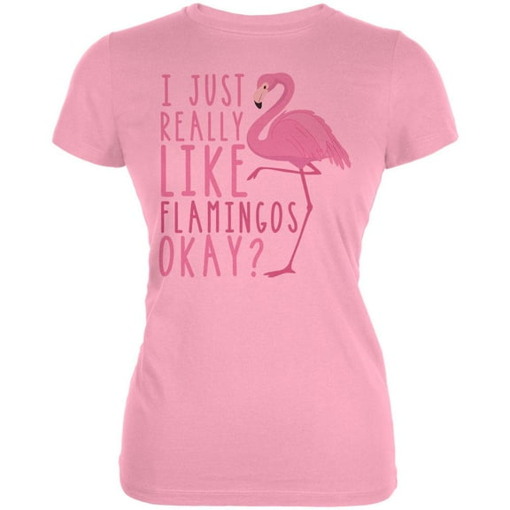 I Just Really Like Flamingos Juniors Soft T Shirt Blush Pink MD