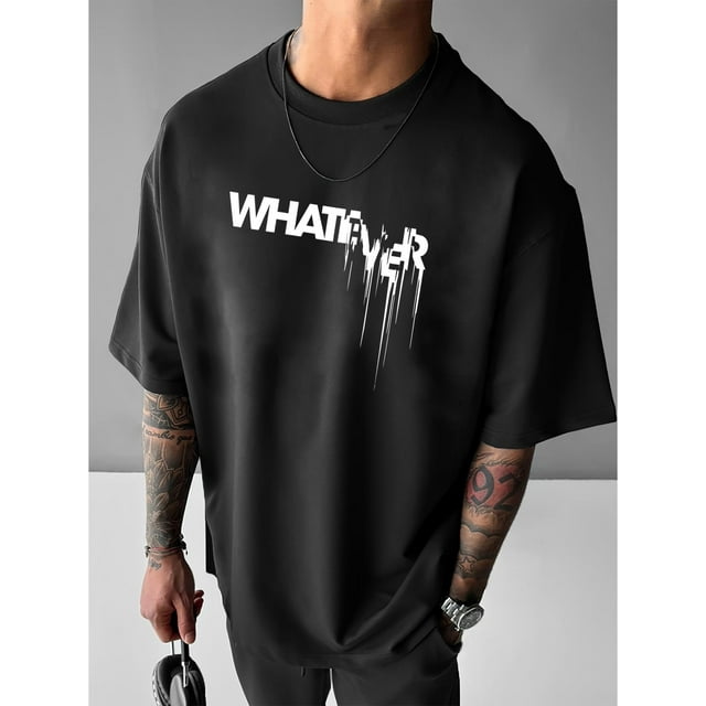 WHENEVER" Men's Bold Graphic Print Casual T-Shirt - 100% Polyester, Relaxed Fit, Short Sleeve, Round Neck, Machine Washable - Ideal for Spring & Summer Tee For Adult, Men, Women, Teen, Teenager, Adol