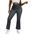 thumbnail image 3 of HVOBTTY Women's Plus Size Casual Solid Color High Waisted Highly Stretchy Versatile Flare Leg Imitation Denim Pants Everyday Wear Jeans, 3 of 5