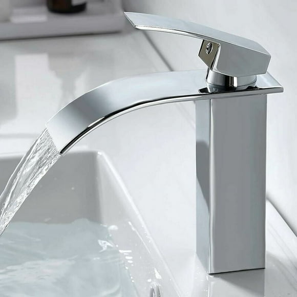 Modern Waterfall Bathroom Faucet, Elegant Design Waterfall Sink Faucet, Brass Bathroom Mixer Tap, Hot and Cold Water Available, Chrome Waterfall Faucet G 3/8
