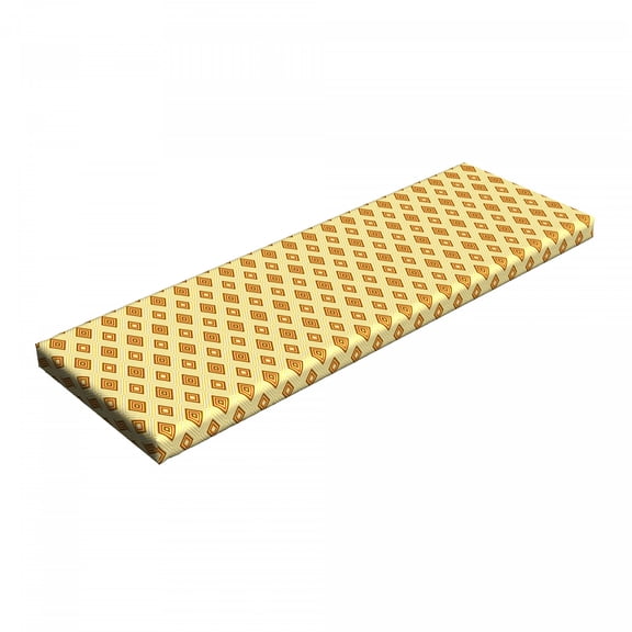 Retro Bench Pad, Old Fashioned Diamond Shapes with Inner Lines Sixties Style Rhombus Design, HR Foam Cushion with Decorative Fabric Cover, 45" x 15" x 2", Pale Yellow Amber, by Ambesonne