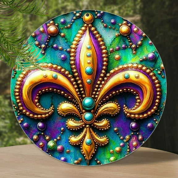 Room Decor 1pc Mardi Gras Fleur- de- Lis Aluminum Sign, Round Novelty Vintage Tin Art Decor,  for Home, Bathroom, Room, Wall, Bar, Cafe, Garage, Gift for Friends