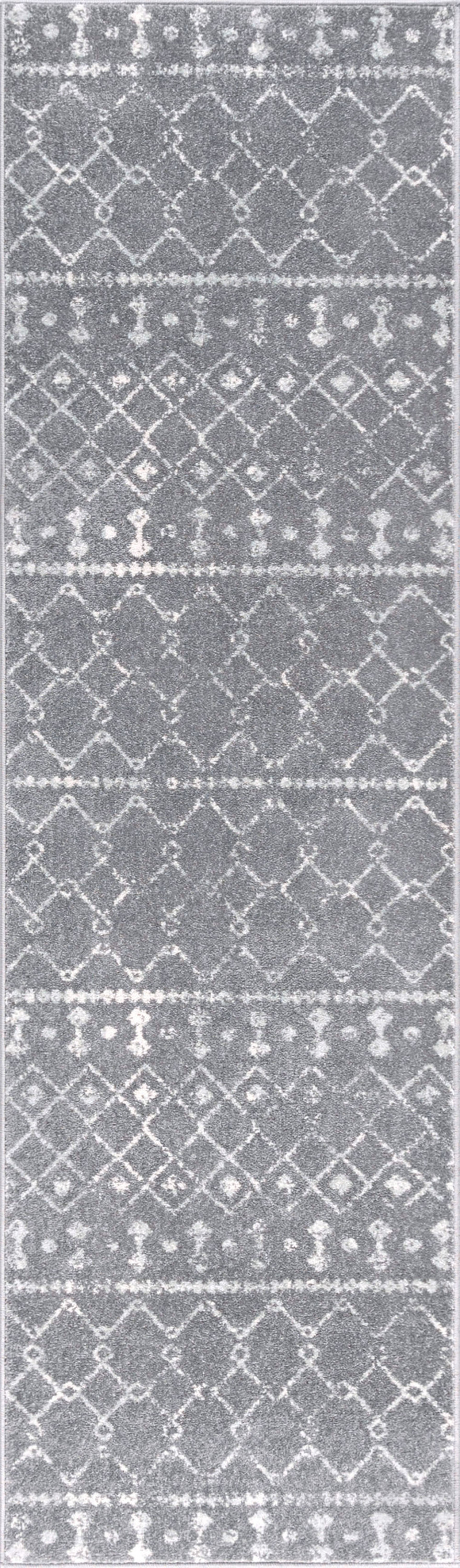 Transitional 2x10 Area Rug (2'3'' x 9'10'') Geometric Gray, Cream Indoor Runner Easy to Clean
