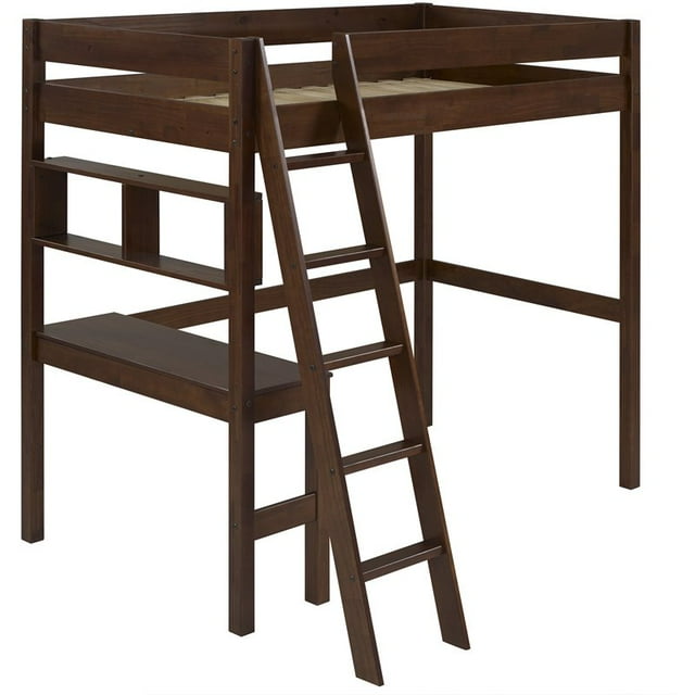 Swan Lit Simple en Bois Massif avec Bureau Intégré en Noyer