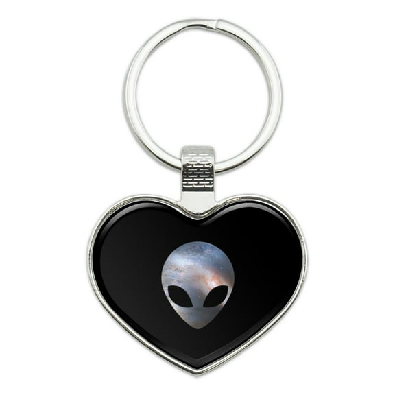 Alien Head in Space Heart Love Metal Keychain Key Chain Ring