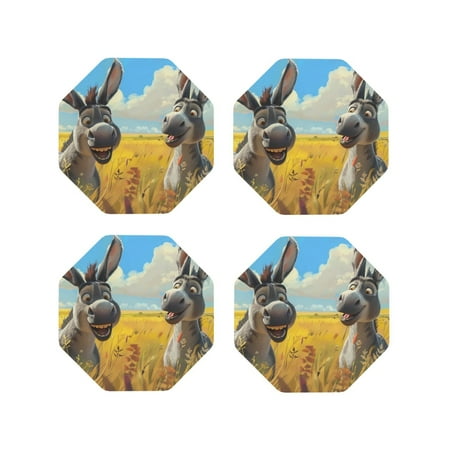 

Tideii Funny Countryside Donkey for Leather Coasters 4 Pieces Anti-fouling and Anti-scalding Decorative Coasters Suitable for Restaurants Kitchens Coffee Shops-Octagon