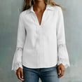 thumbnail image 4 of YueHuiYing Women’s V Neck Shirt Long Sleeve Chic Blouse Top with Lace Patchwork Ruffle Detail, 4 of 7