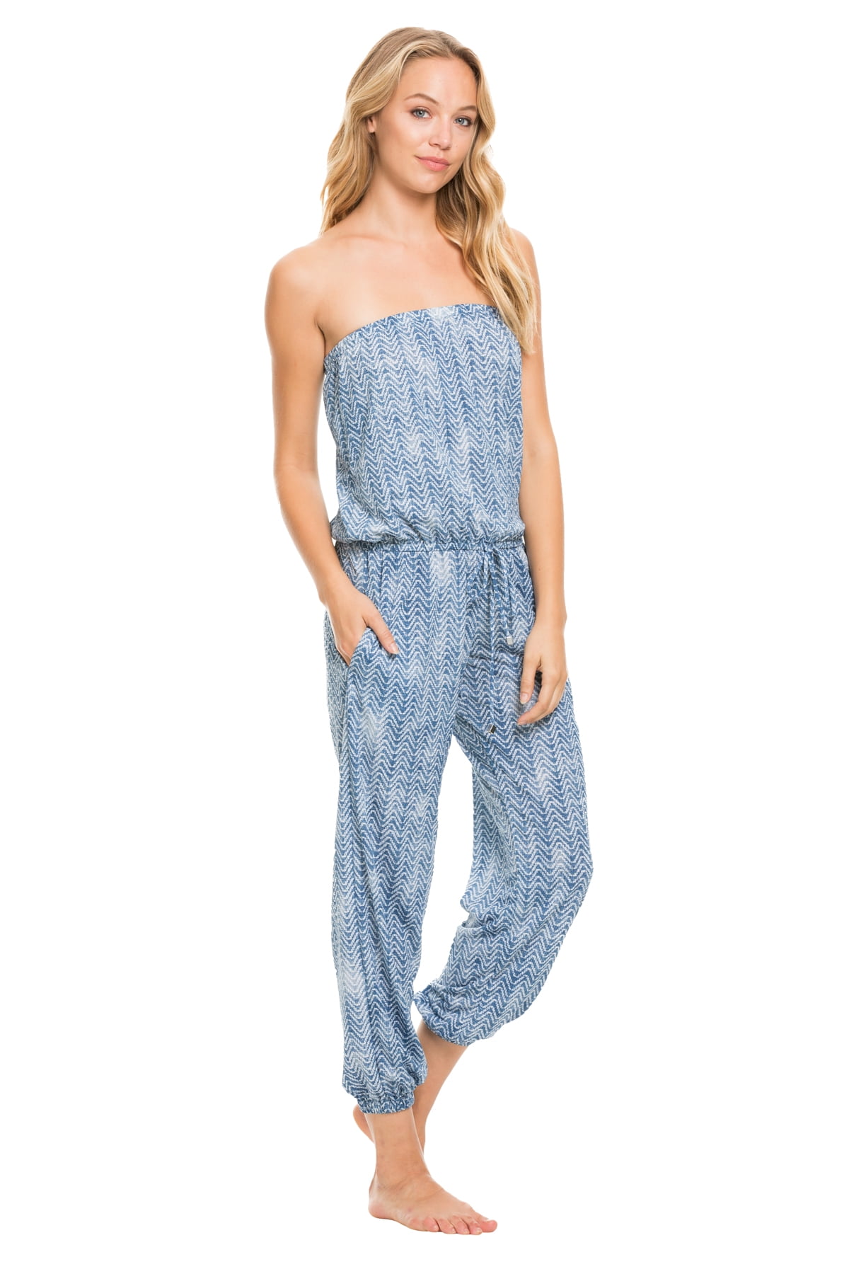 ELAN Elan Women's Strapless with Elastic Waist Jumpsuit Swim Cover Up