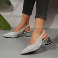 thumbnail image 5 of Dakaela Kitten Heels for Women Rhinestone Closed Pointed Toe Chunky Heeled Sandals Sparkly Slip on Wedding Bride Dress Pumps Shoes Silver 8, 5 of 9
