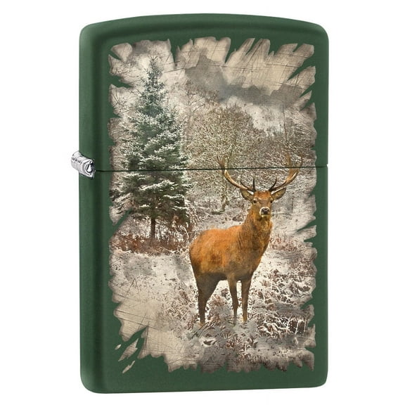 Zippo Lighter: Red Deer in the Woods - Green Matte 80517