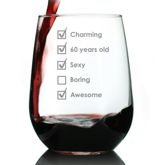 Bevvee Stemless Wine Glass 17 oz Check Box Bday 60 60th Birthday Wine Lover Gifts Wine Glasses