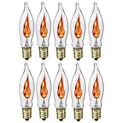 - Creative Hobbies A101 Flicker Flame Light Bulb -3 Watt, 130 volt, E12 Candelabra Base, Flame Shaped, Nickel Plated Base,- Dances with a Flickering Orange Glow -Wholesale Box of 10 Bulbs