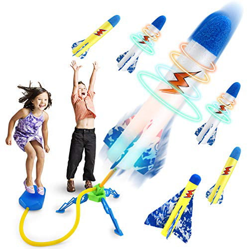 Outdoor Rocket Toys with 5 LED Foam Rockets and 2 Yellow Rockets and 1 Air Plane Birthday Gift Toys for Boys Girls Toddlers Age 3 4 5 6 and Up Craghill Jump Rocket Launchers for Kids