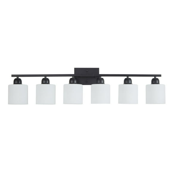 38" 6-Light Black Vanity Fixture - Modern Matte Bathroom Lighting for Mirror, Dimmable Wall Sconce with Milky White Glass Shades (Bulbs Not Included)