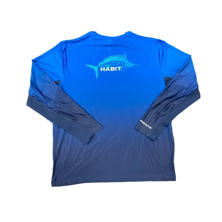 Habit Men's Mariana Inlet Long Sleeve Performance Shirt (Habit Waves Alaskan /Blue Fishing Pole, XL) 