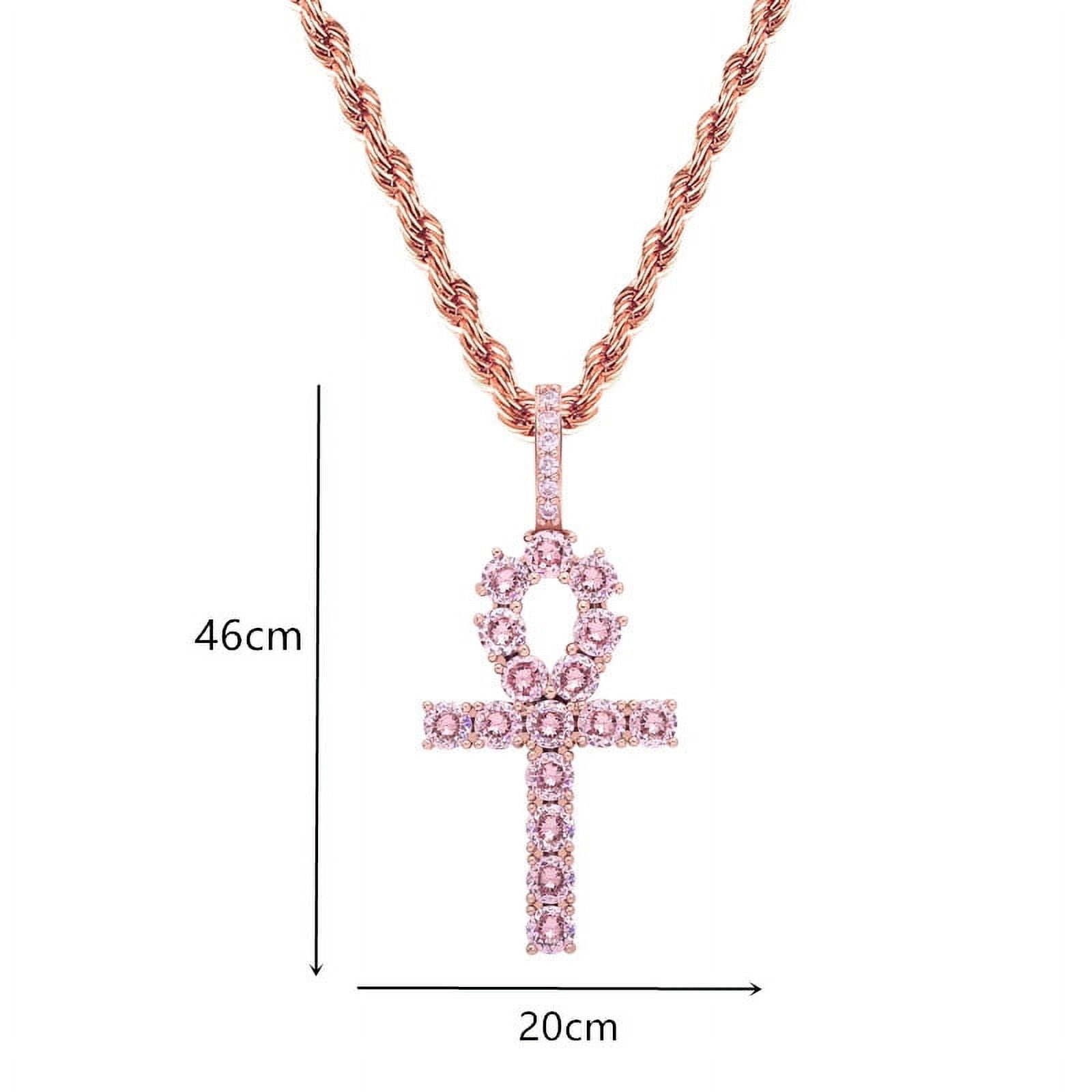 Pink zircon hollow cross Ankh Jewelry Set 14K Yellow Gold Material