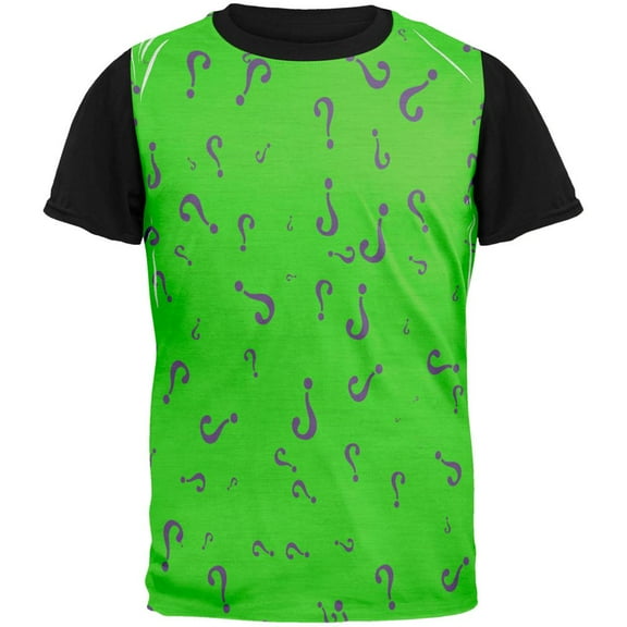 Riddle Me This Halloween Costume All Over Mens Black Back T Shirt Multi LG